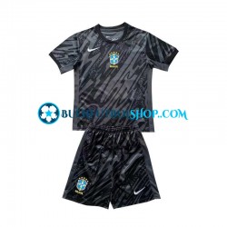 Camiseta de Fútbol Brasil Portero Copa America 2024 Segunda Equipación Negro Manga Corta Niño Camiseta de Fútbol Brasil Portero Copa America 2024 Segunda Equipación Negro Manga Corta Niño