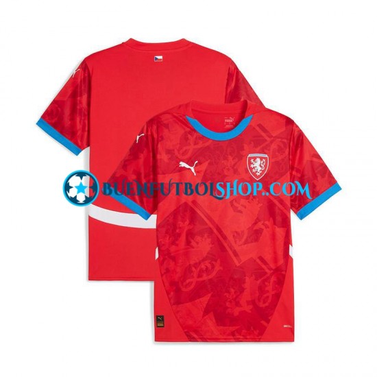 Camiseta de Fútbol República Checa Euro 2024 Primera Equipación Rojo Manga Corta Hombre