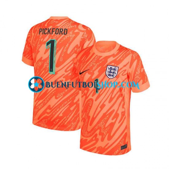 Camiseta de Fútbol Inglaterra Portero Pickford 1 Euro 2024 Primera Equipación Naranja Manga Corta Hombre