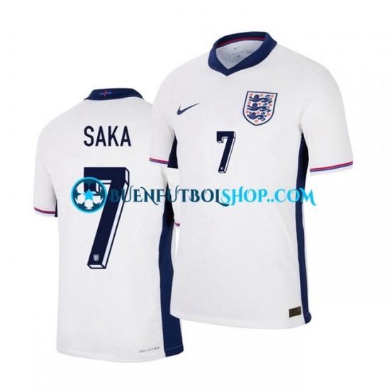 Camiseta de Fútbol Inglaterra Saka 7 Euro 2024 Primera Equipación Blanco Manga Corta Hombre