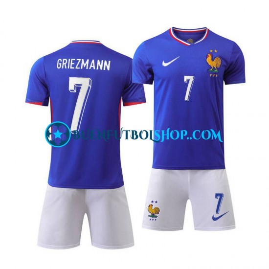 Camiseta de Fútbol Francia Antoine Griezmann 7 Euro 2024 Primera Equipación Azul Manga Corta Niño