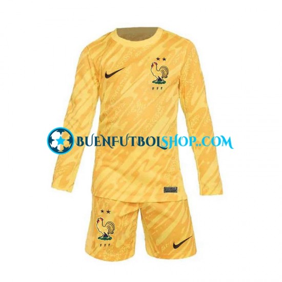 Camiseta de Fútbol Francia Portero Euro 2024 Primera Equipación Amarillo Manga Larga Niño