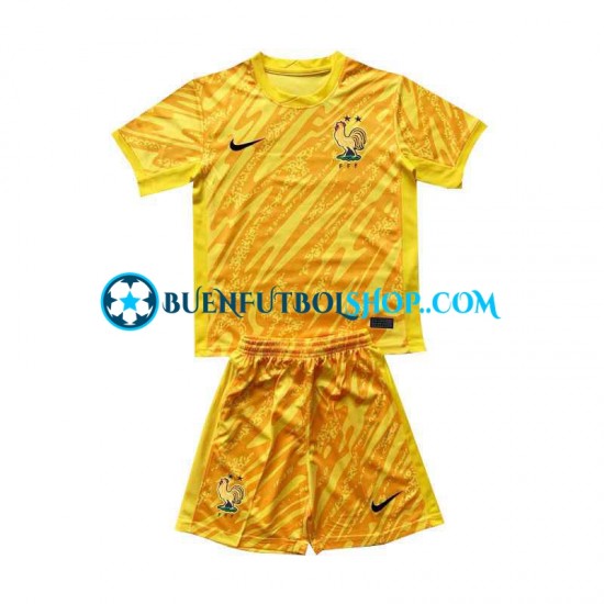 Camiseta de Fútbol Francia Portero Euro 2024 Primera Equipación Amarillo Manga Corta Niño