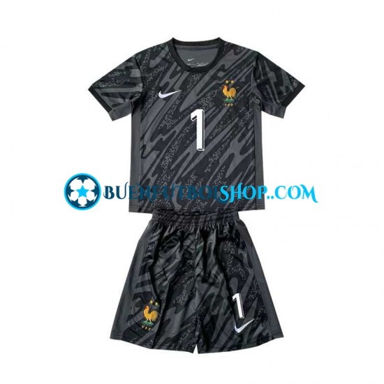 Camiseta de Fútbol Francia Portero Hugo Lloris 1 Euro 2024 Segunda Equipación Negro Manga Corta Niño