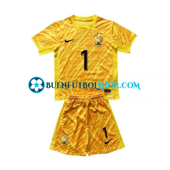 Camiseta de Fútbol Francia Portero Hugo Lloris 1 Euro 2024 Primera Equipación Amarillo Manga Corta Niño