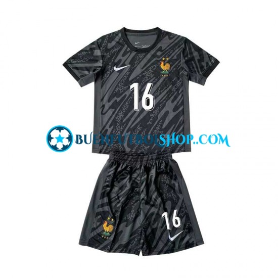 Camiseta de Fútbol Francia Portero Mike Maignan 16 Euro 2024 Segunda Equipación Negro Manga Corta Niño