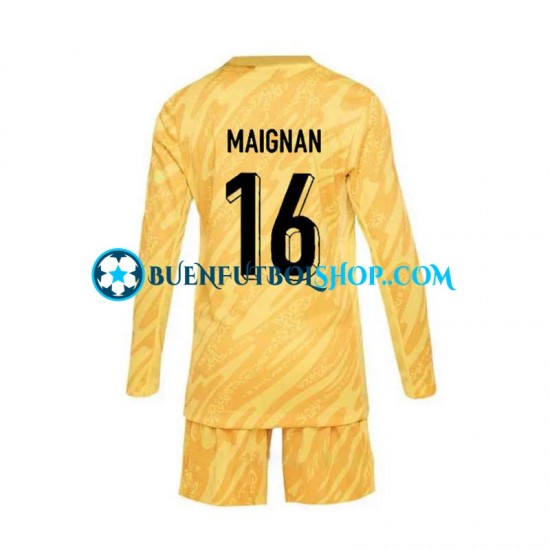 Camiseta de Fútbol Francia Portero Mike Maignan 16 Euro 2024 Primera Equipación Amarillo Manga Larga Niño