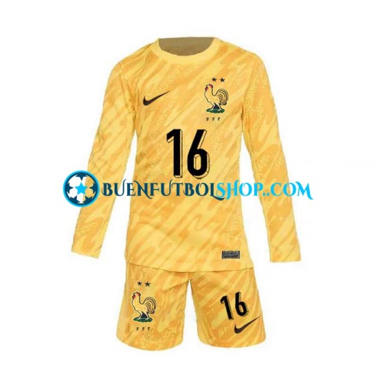 Camiseta de Fútbol Francia Portero Mike Maignan 16 Euro 2024 Primera Equipación Amarillo Manga Larga Niño