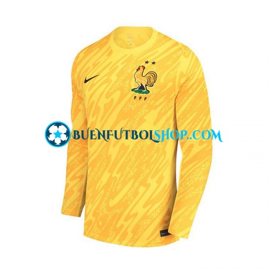 Camiseta de Fútbol Francia Portero Euro 2024 Primera Equipación Amarillo Manga Larga Hombre