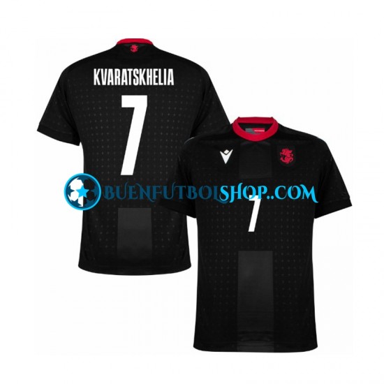 Camiseta de Fútbol Georgia Kvaratskhelia 7 Euro 2024 Segunda Equipación Negro Manga Corta Hombre