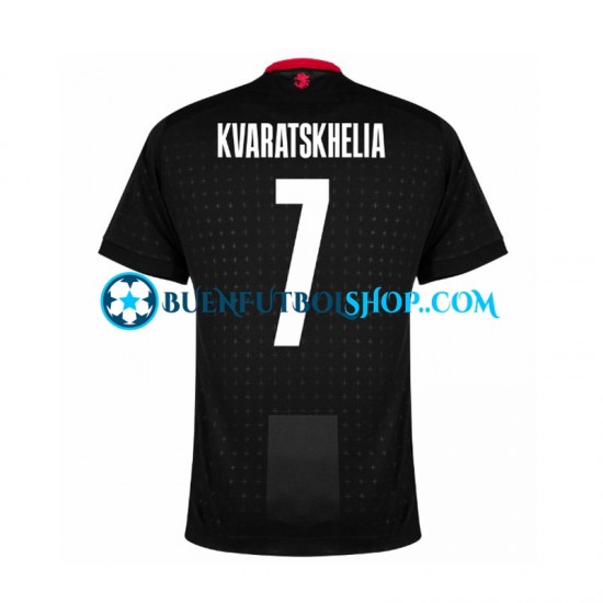 Camiseta de Fútbol Georgia Kvaratskhelia 7 Euro 2024 Segunda Equipación Negro Manga Corta Hombre