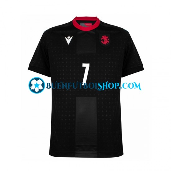 Camiseta de Fútbol Georgia Kvaratskhelia 7 Euro 2024 Segunda Equipación Negro Manga Corta Hombre