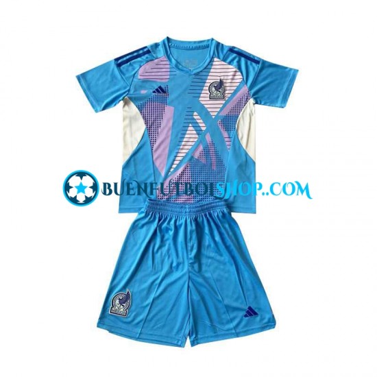 Camiseta de Fútbol México Portero 2024 Tercera Equipación Azul Manga Corta Niño