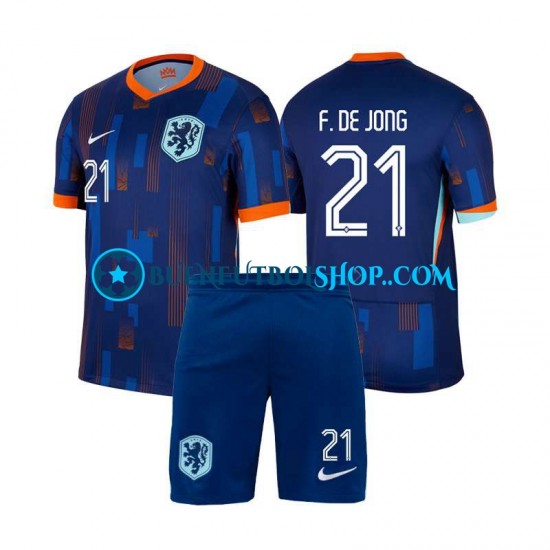 Camiseta de Fútbol Países Bajos Frenkie de Jong 21 Euro 2024 Segunda Equipación Manga Corta Niño