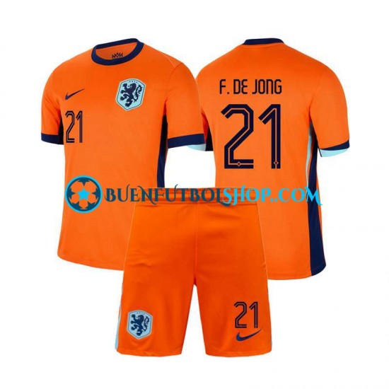 Camiseta de Fútbol Países Bajos Frenkie de Jong 21 Euro 2024 Primera Equipación Manga Corta Niño