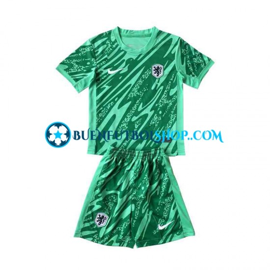 Camiseta de Fútbol Países Bajos Portero Euro 2024 Primera Equipación Verde Manga Corta Niño