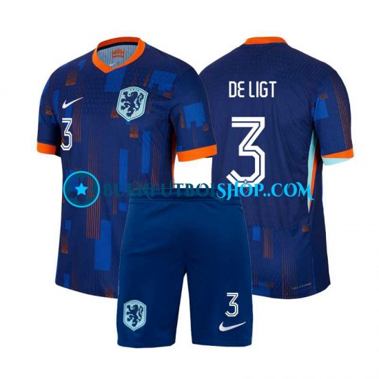 Camiseta de Fútbol Países Bajos Matthijs de Ligt 3 Euro 2024 Segunda Equipación Manga Corta Niño