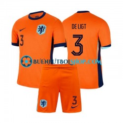 Camiseta de Fútbol Países Bajos Matthijs de Ligt 3 Euro 2024 Primera Equipación Manga Corta Niño