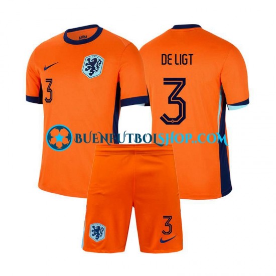 Camiseta de Fútbol Países Bajos Matthijs de Ligt 3 Euro 2024 Primera Equipación Manga Corta Niño