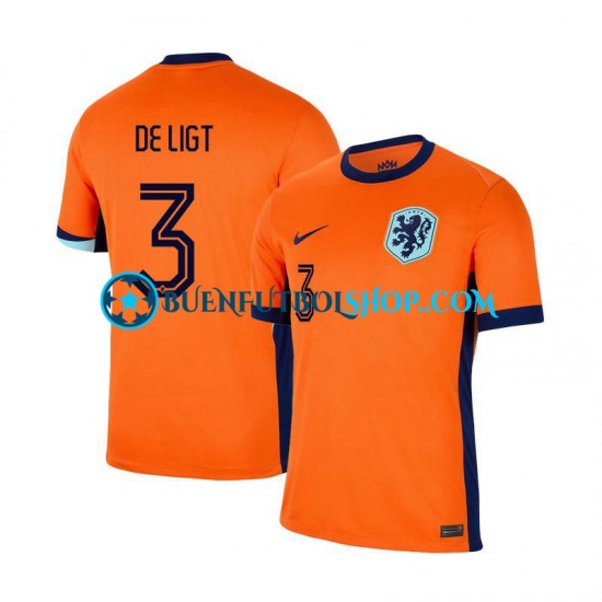 Camiseta de Fútbol Países Bajos Matthijs de Ligt 3 Euro 2024 Primera Equipación Manga Corta Hombre