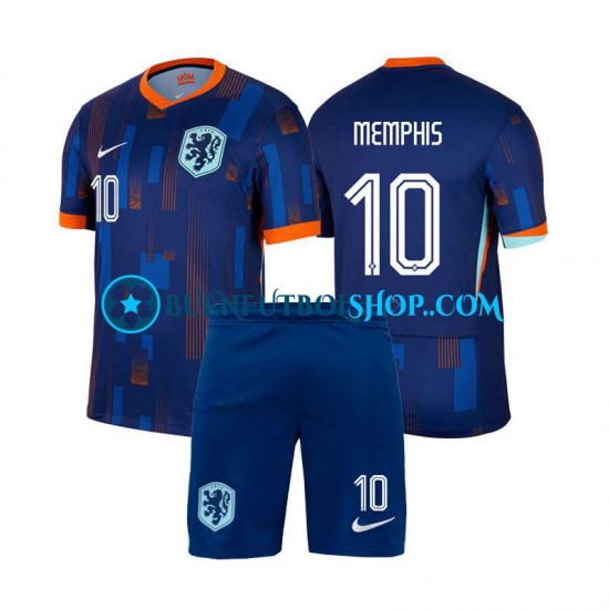 Camiseta de Fútbol Países Bajos Memphis Depay 10 Euro 2024 Segunda Equipación Manga Corta Niño