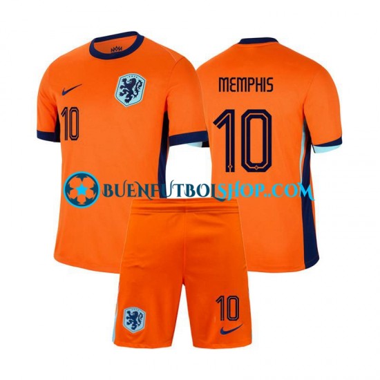 Camiseta de Fútbol Países Bajos Memphis Depay 10 Euro 2024 Primera Equipación Manga Corta Niño