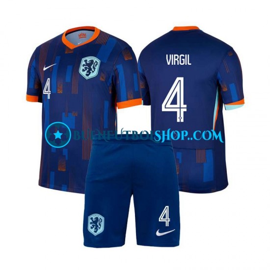 Camiseta de Fútbol Países Bajos Virgil van Dijk 4 Euro 2024 Segunda Equipación Manga Corta Niño