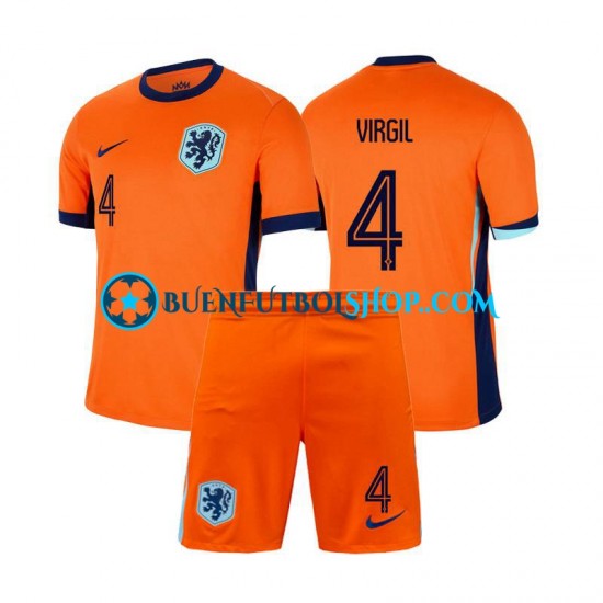 Camiseta de Fútbol Países Bajos Virgil van Dijk 4 Euro 2024 Primera Equipación Manga Corta Niño