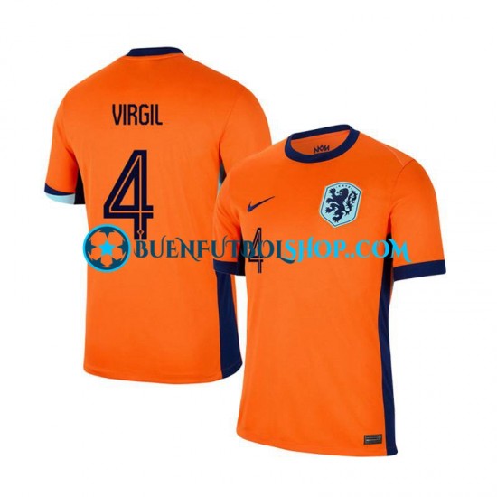 Camiseta de Fútbol Países Bajos Virgil van Dijk 4 Euro 2024 Primera Equipación Manga Corta Hombre