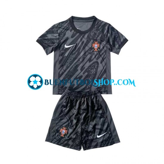 Camiseta de Fútbol Portugal Portero Euro 2024 Segunda Equipación Negro Manga Corta Niño