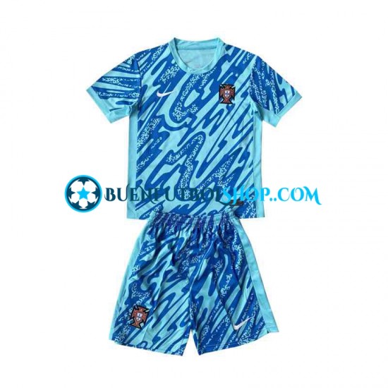 Camiseta de Fútbol Portugal Portero Euro 2024 Tercera Equipación Azul Manga Corta Niño