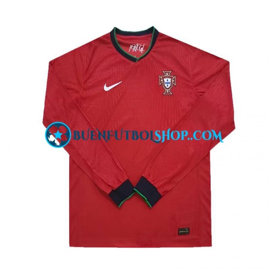 Camiseta de Fútbol Portugal Euro 2024 Primera Equipación Rojo Manga Larga Hombre