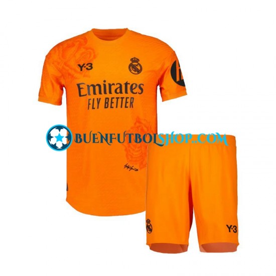 Camiseta de Fútbol Real Madrid Portero Y3 2023-2024 Tercera Equipación Naranja Manga Corta Niño