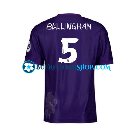 Camiseta de Fútbol Real Madrid Jude Bellingham 5 Y-3 2023-2024 Cuarta Equipación Púrpura Manga Corta Hombre