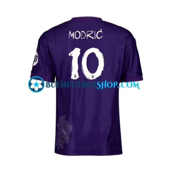 Camiseta de Fútbol Real Madrid Lucas Modric 10 Y-3 2023-2024 Cuarta Equipación Púrpura Manga Corta Hombre