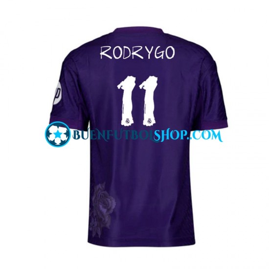 Camiseta de Fútbol Real Madrid RODRYGO 11 Y-3 2023-2024 Cuarta Equipación Púrpura Manga Corta Hombre