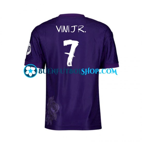 Camiseta de Fútbol Real Madrid Vinicius Junior 7 Y-3 2023-2024 Cuarta Equipación Púrpura Manga Corta Hombre