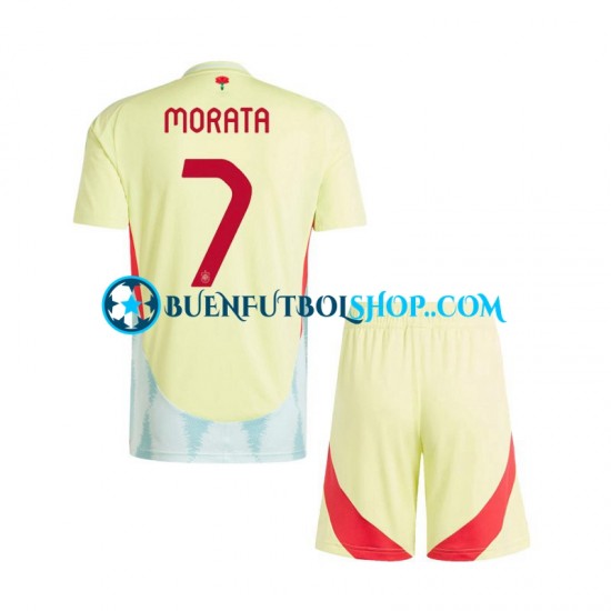 Camiseta de Fútbol España Alvaro Morata 7 Euro 2024 Segunda Equipación Manga Corta Niño