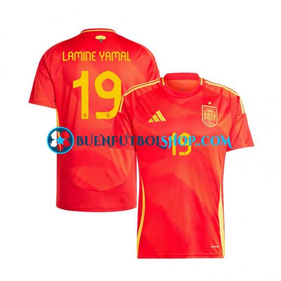 Camiseta de Fútbol España Lamine Yamal 19 Euro 2024 Primera Equipación Manga Corta Hombre