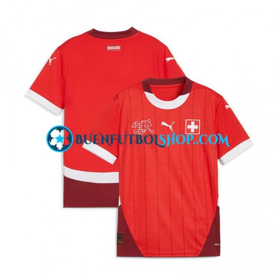 Camiseta de Fútbol Suiza Euro 2024 Primera Equipación Rojo Manga Corta Hombre