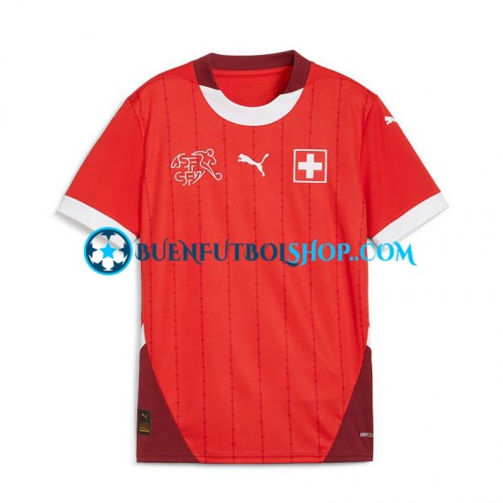 Camiseta de Fútbol Suiza Euro 2024 Primera Equipación Rojo Manga Corta Hombre