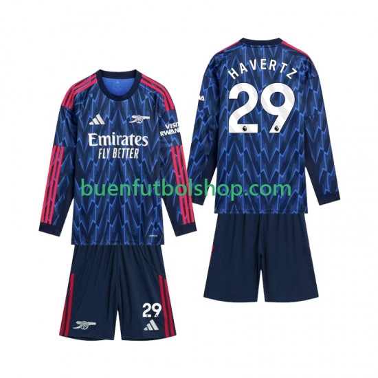 Camiseta de Fútbol Arsenal Havertz 29 2025-2026 Segunda Equipación Manga Larga Niño