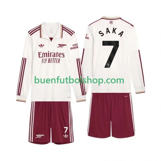 Camiseta de Fútbol Arsenal Saka 7 2025-2026 Tercera Equipación Manga Larga Niño