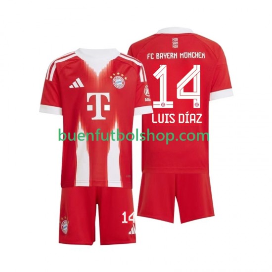 Camiseta de Fútbol Bayern de Múnich Luis Diaz 14 2025-2026 Primera Equipación Manga Corta Niño