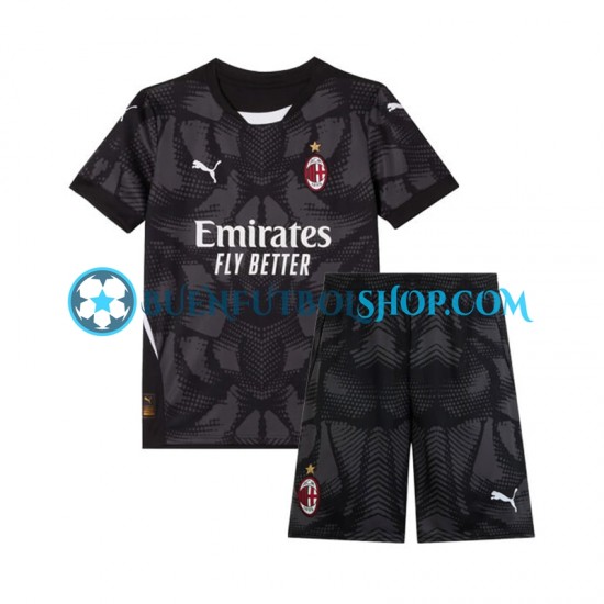 Camiseta de Fútbol AC Milan Portero 2024-2025 Primera Equipación Negro Manga Corta Niño