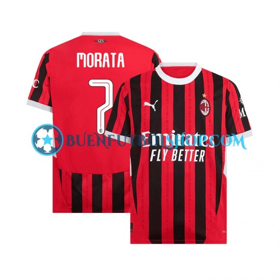 Camiseta de Fútbol AC Milan UCL Font MORATA 7 2024-2025 Primera Equipación Manga Corta Hombre