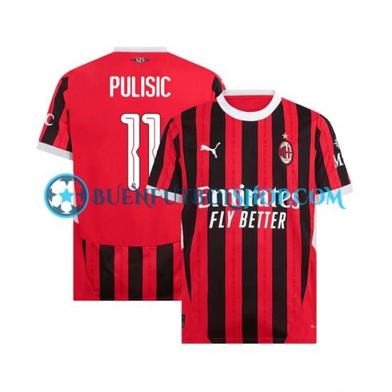 Camiseta de Fútbol AC Milan UCL Font PULISIC 11 2024-2025 Primera Equipación Manga Corta Hombre