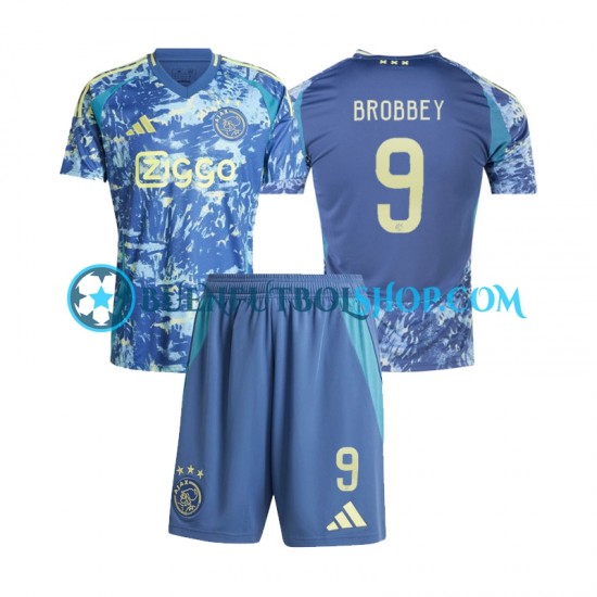 Camiseta de Fútbol AFC Ajax Brian Brobbey 9 2024-2025 Segunda Equipación Manga Corta Niño