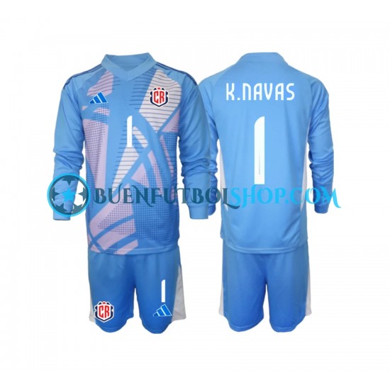 Camiseta de Fútbol Costa Rica Portero Keylor Navas 1 2024 Primera Equipación Azul Manga Larga Niño