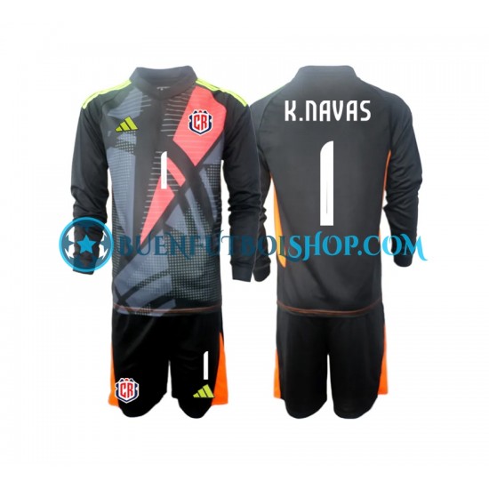 Camiseta de Fútbol Costa Rica Portero Keylor Navas 1 2024 Tercera Equipación Negro Manga Larga Niño